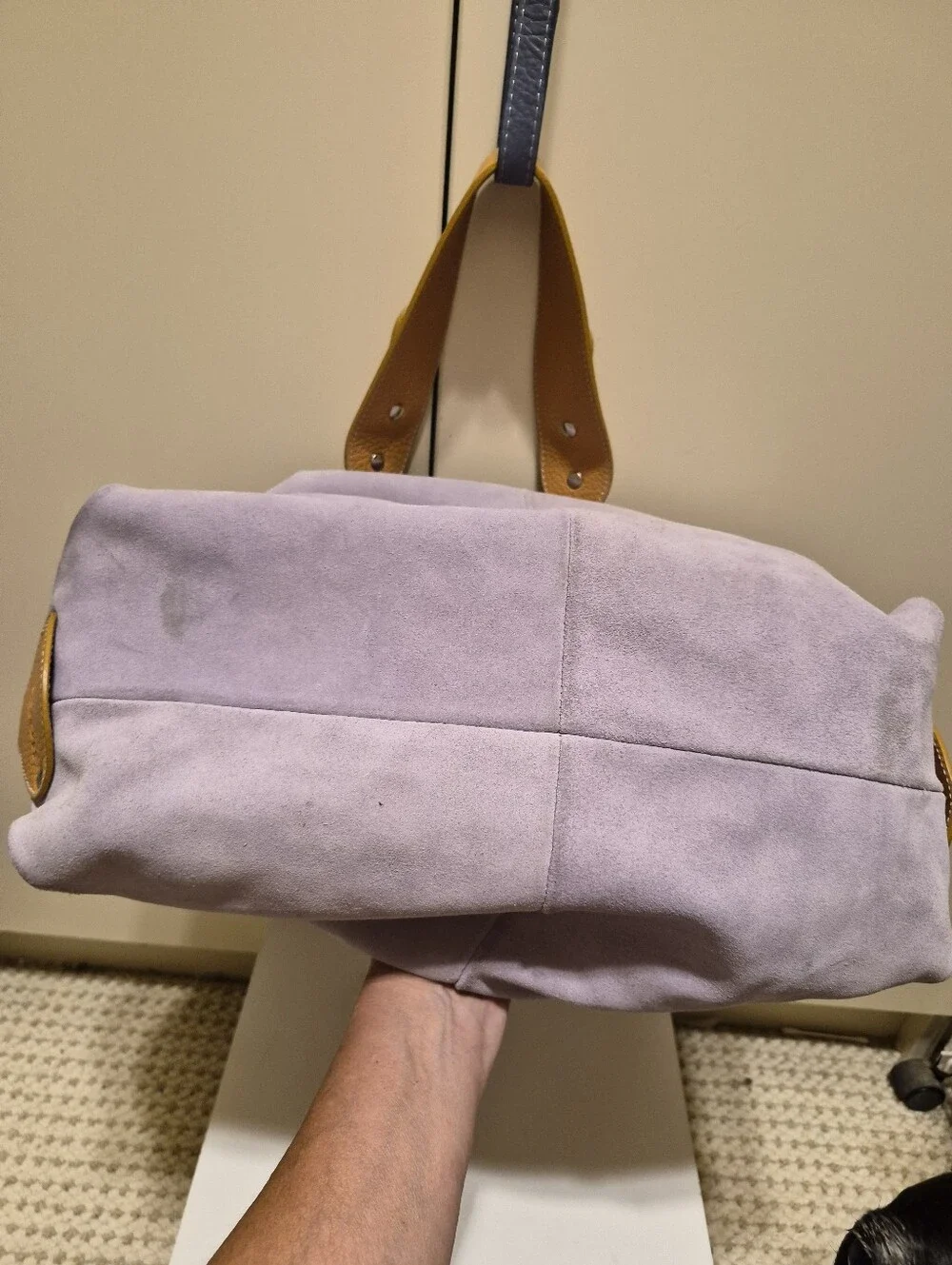 HOGAN Gray Lavender Suede Leather Hobo Shoulder Hand Bag RET. $525 Made in Italy